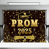 Lofaris Red Brown Gold Stars Happy Prom 2025 Grad Backdrop